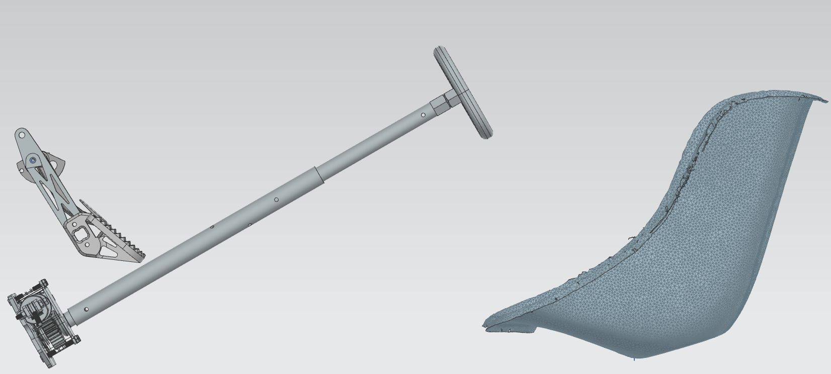 Side CAD view of the Baja SAE seat, steering, and pedal system